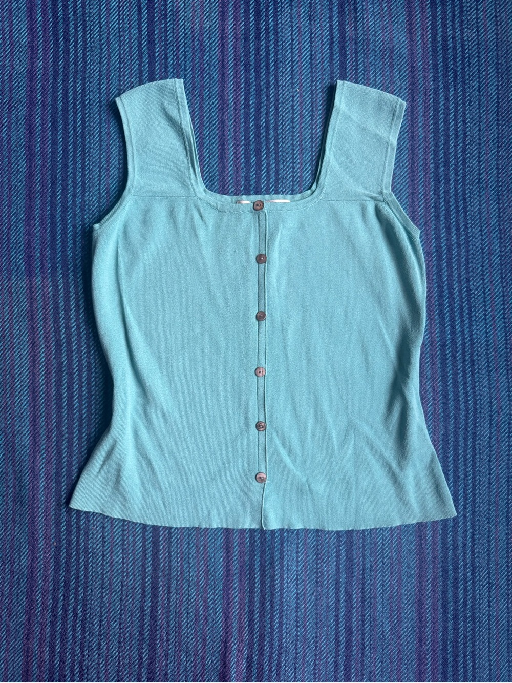 90s Vintage Sleeveless Square-Neck Button Front Top - Teal